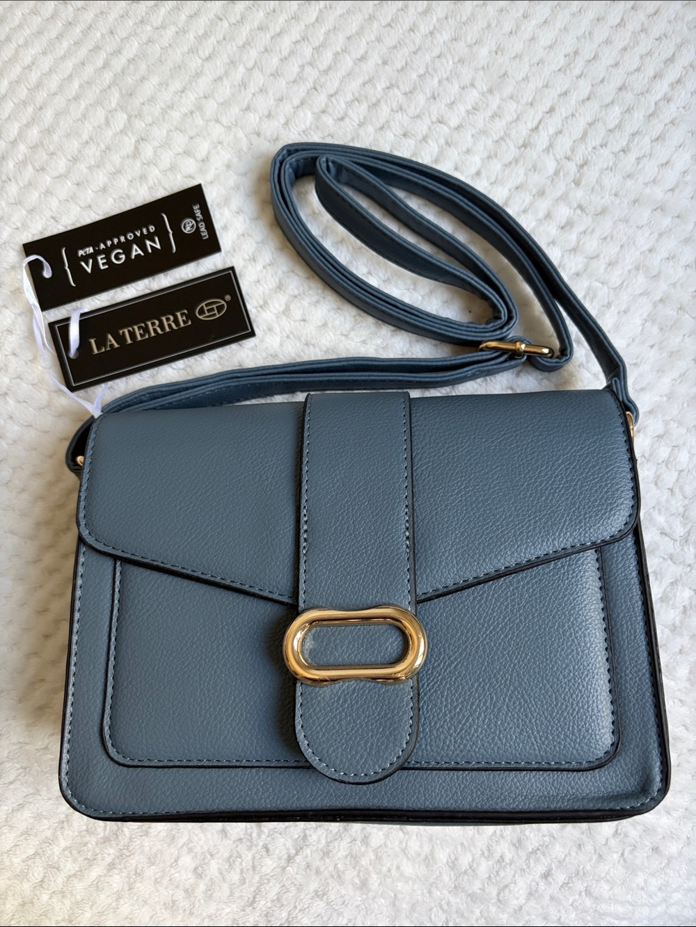 La Terre Blue Gray Vegan Leather Crossbody Bag
